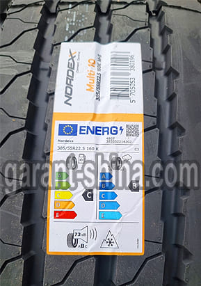 Nordexx Multi 10 (руль/прицеп) 385/55 R22.5 160K 20PR - Фото этикетки на протекторе детально